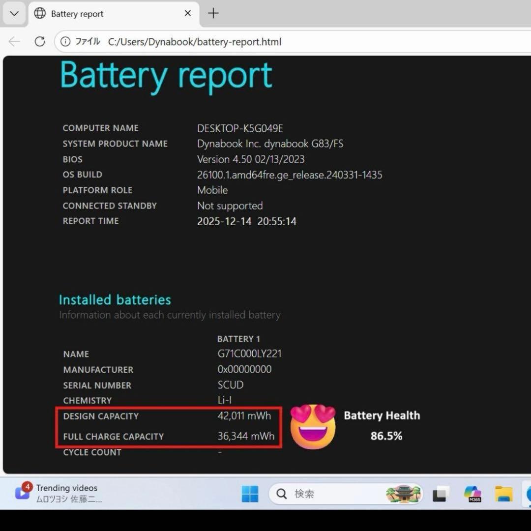 dynabook G83/FS（Core i5-10210U / 16GB