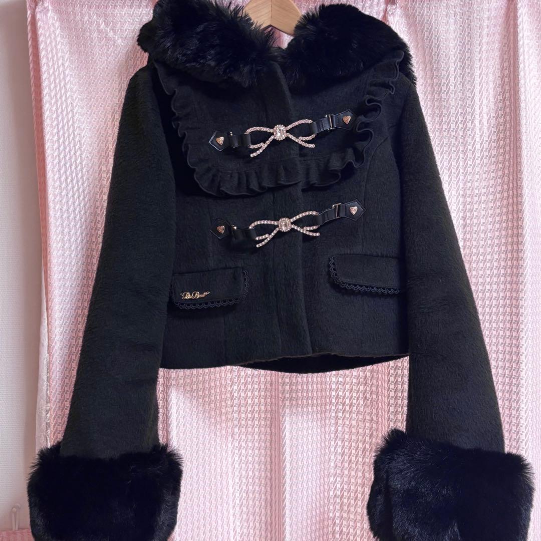 ♡美品♡ LIZLISA ビジューリボンショートフードコート ブラック