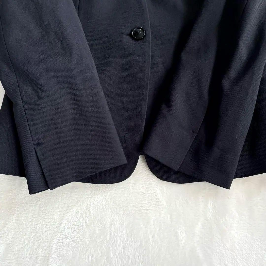 プラステ スーツ XS XXSノーカラー パンツ セットアップ ネイビー 麻混