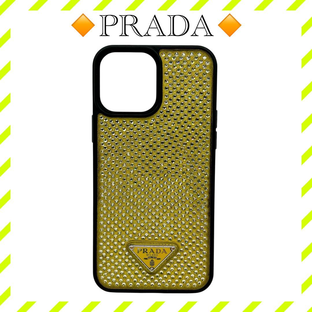 美品 プラダ iPhoneケース 13 Pro Max 三角ロゴ ラインストーン