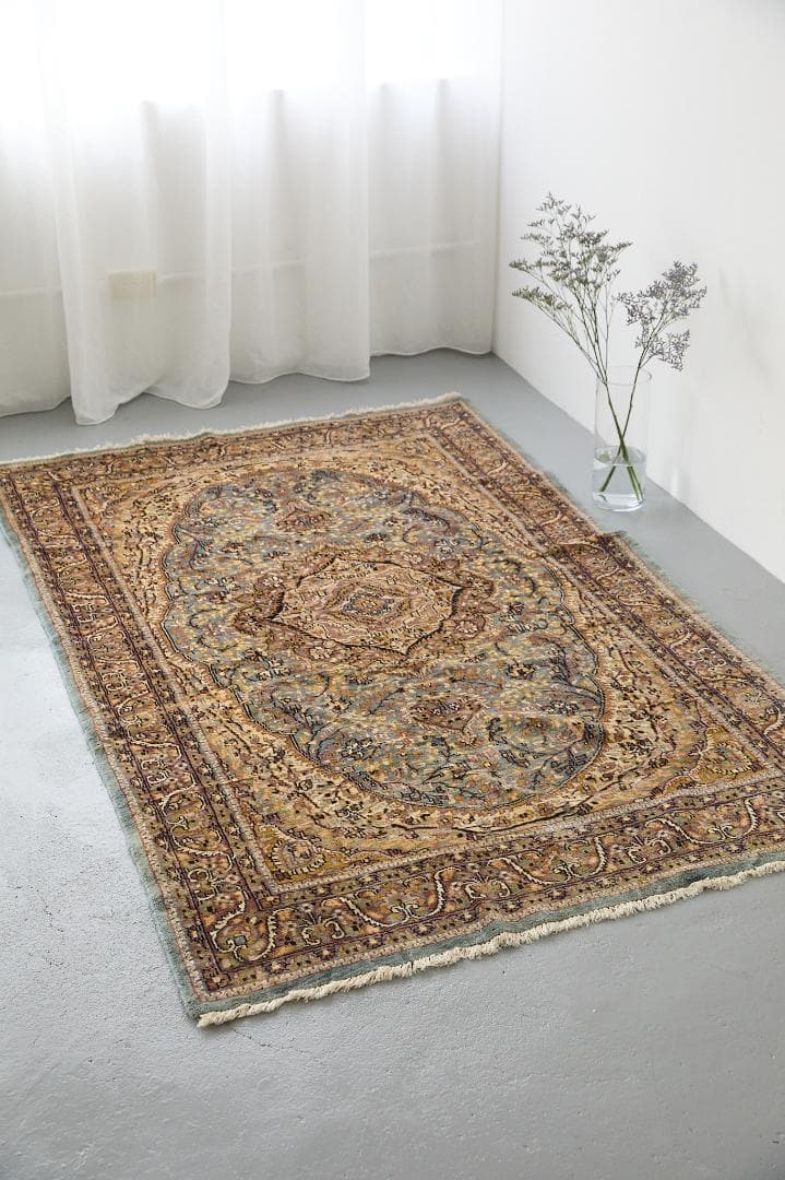 ヴィンテージラグ　トライバルラグ　ラホール産（210×124cm）青　茶　グレー