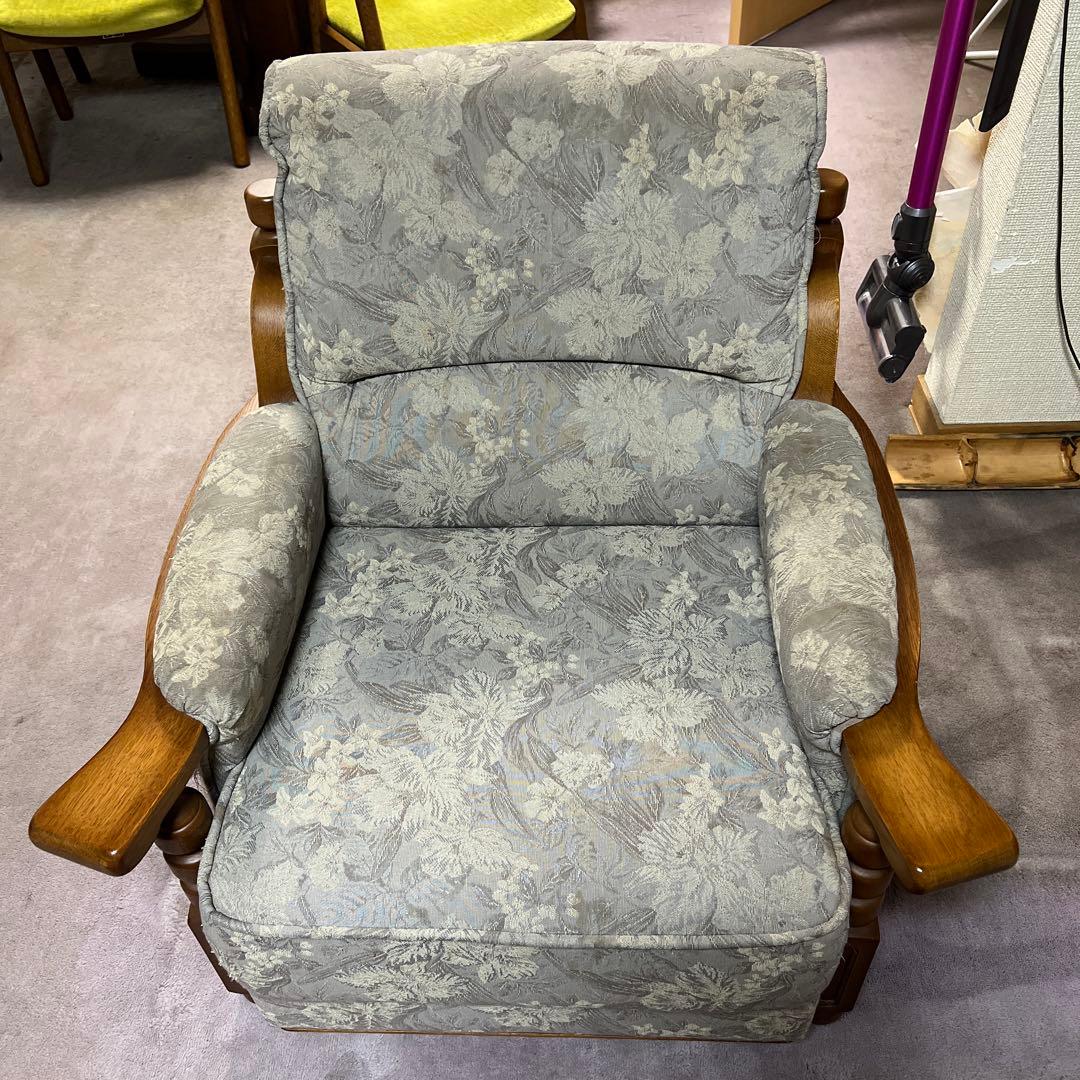 ののの 　【昭和レトロ】花柄布製 1人掛けソファ【アンティーク家具】