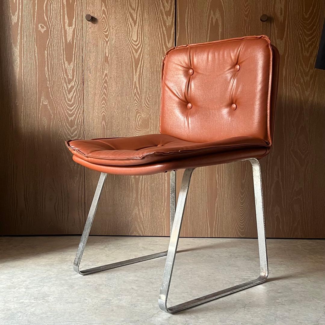 椅子 スタジオチェア 合成皮革 ステンレス ヴィンテージ オレンジブラウン