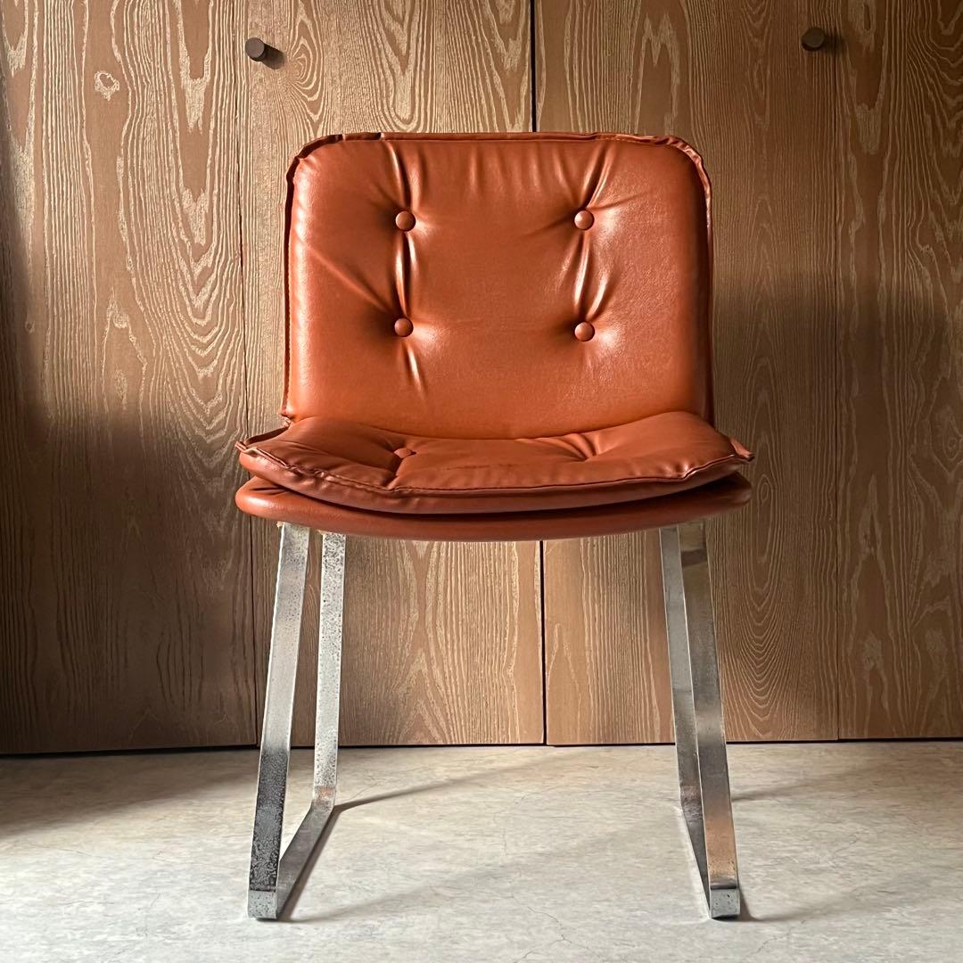 椅子 スタジオチェア 合成皮革 ステンレス ヴィンテージ オレンジブラウン