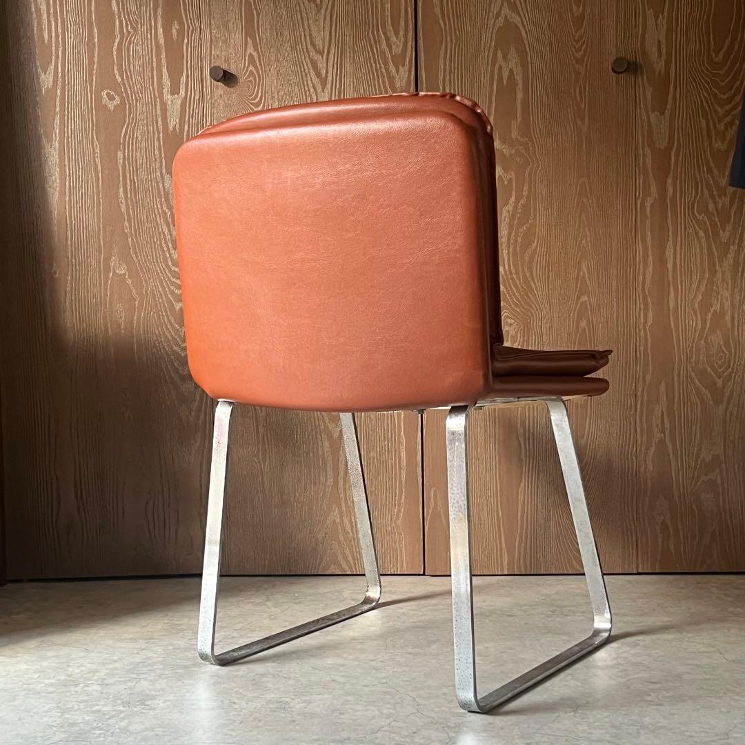 椅子 スタジオチェア 合成皮革 ステンレス ヴィンテージ オレンジブラウン