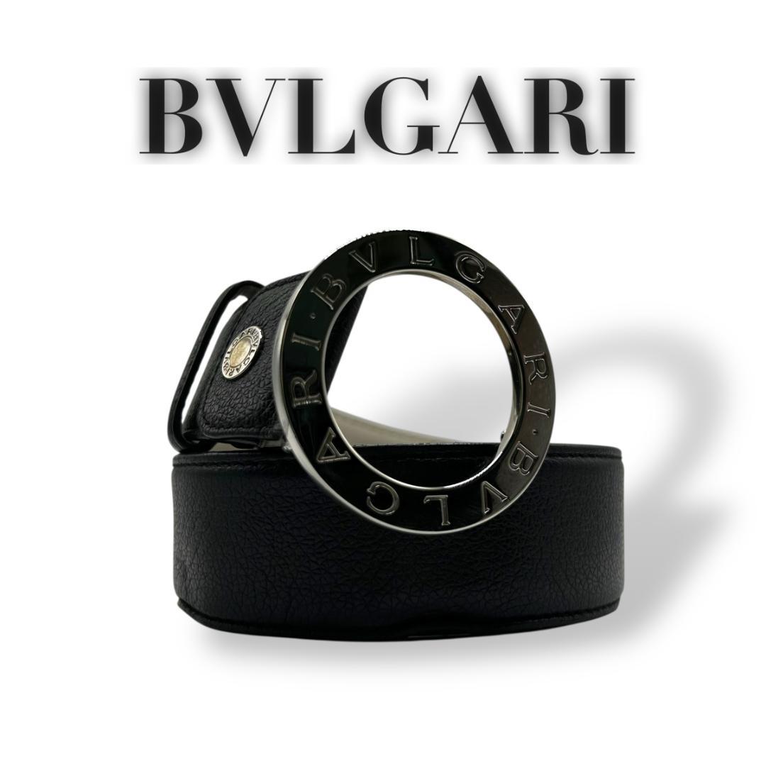 美品✨ BVLGARI ブルガリ ベルト ラウンドロゴバックル グレインレザー