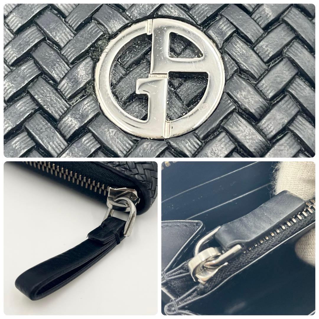 【最高級】ジョルジオアルマーニ 長財布 イントレチャート ジッパーアラウンド 黒