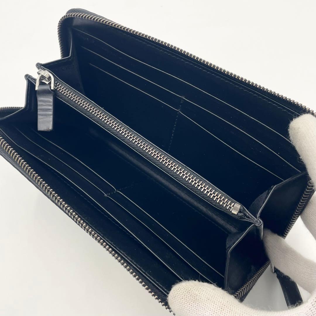 【最高級】ジョルジオアルマーニ 長財布 イントレチャート ジッパーアラウンド 黒