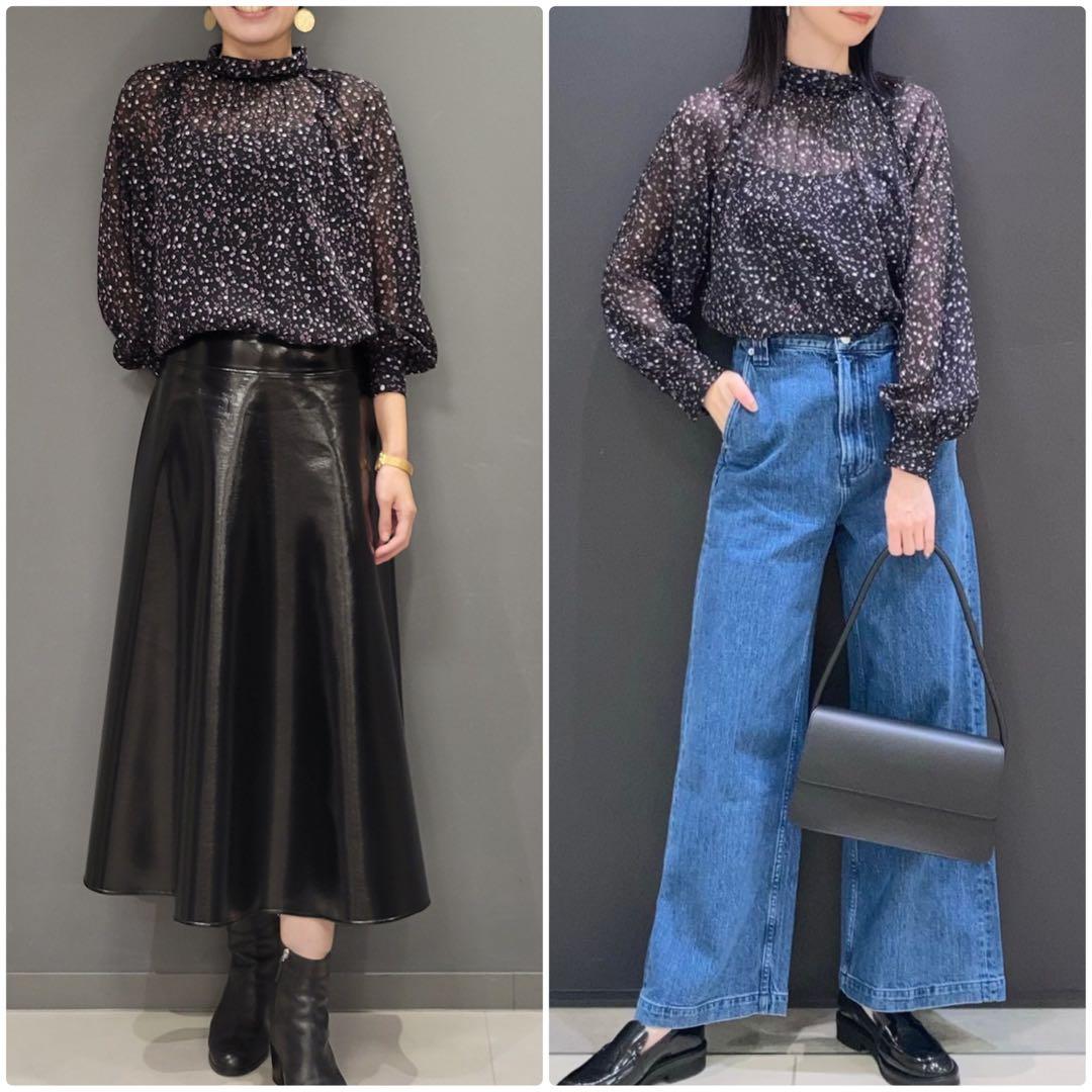 theory luxe 2024 シアー素材スタンドカラーブラウス