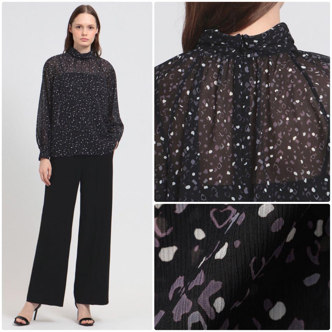 theory luxe 2024 シアー素材スタンドカラーブラウス