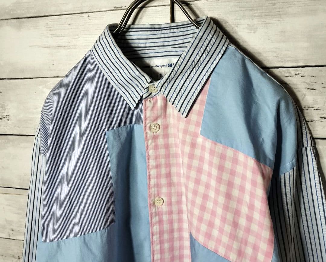 コムデギャルソンシャツ パッチワークシャツ 長袖 ストライプ ドッキング