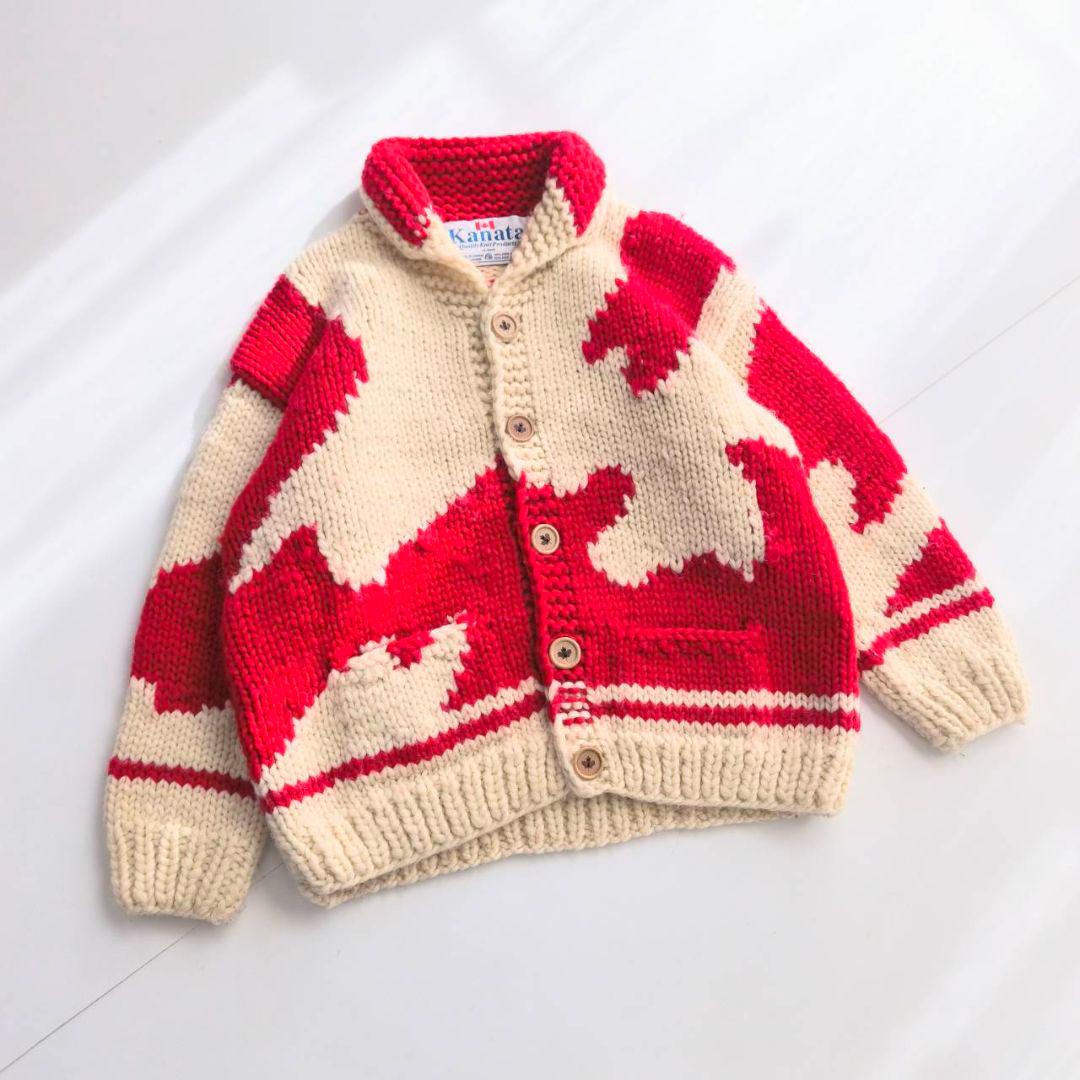 KANATA カナタ　カナダ製　カウチンニット　レッド