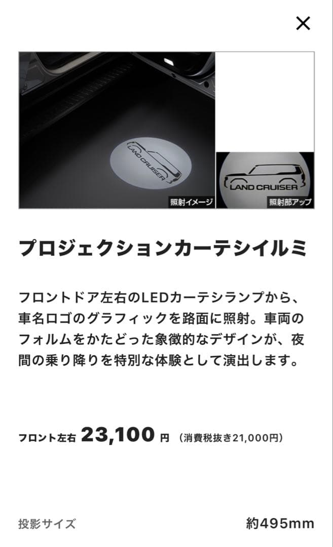 トヨタ純正　ランクル250 プロジェクションカーテシイルミ　ファーストED