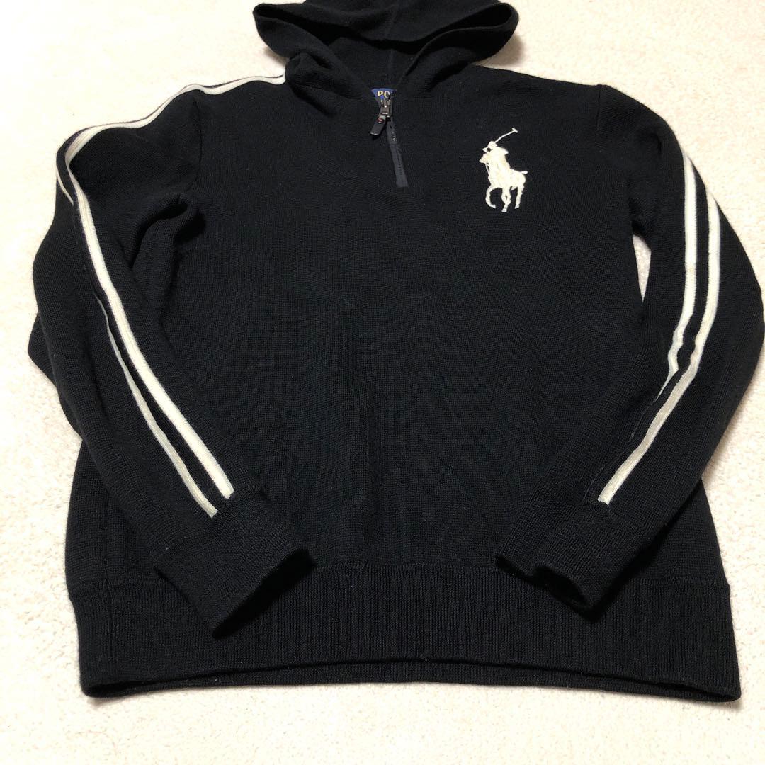ラルフローレン　ハーフジップ　ウールニット　ビッグポニー刺繍ロゴ　XL18-20