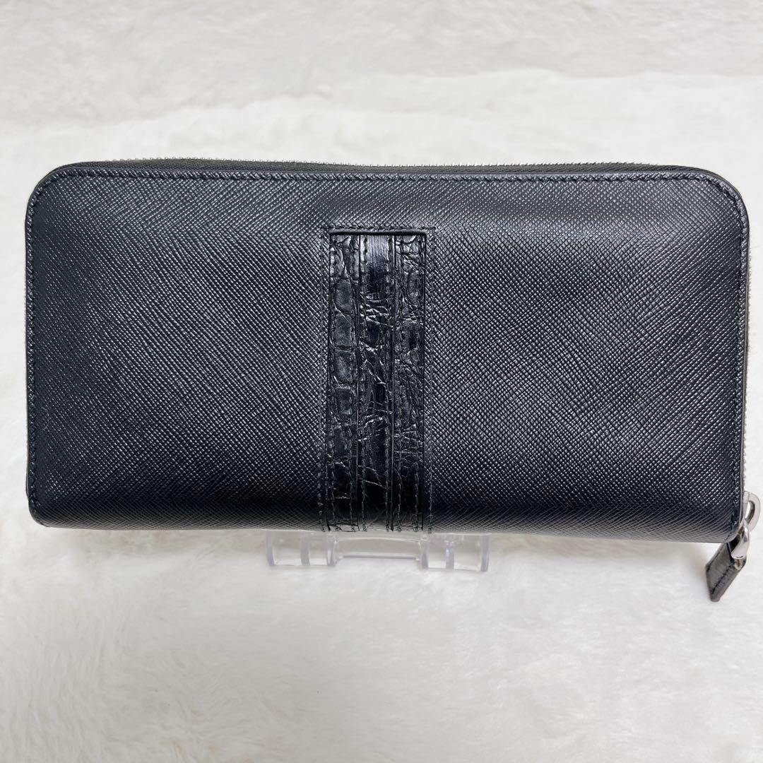【未使用級】PRADA 長財布 レザー クロコストライプ ギャランティカード付