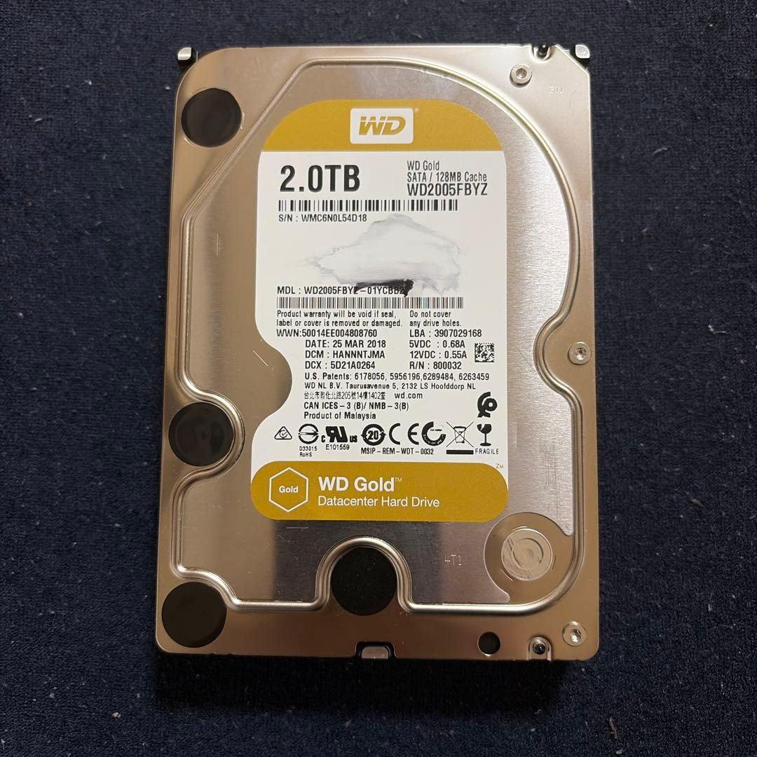 WD Gold 2.0TB 内蔵型ハードディスクドライブ(中古品)