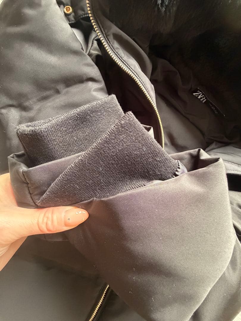 ZARA ザラ ダウンジャケット ボア ファー付き ブラック