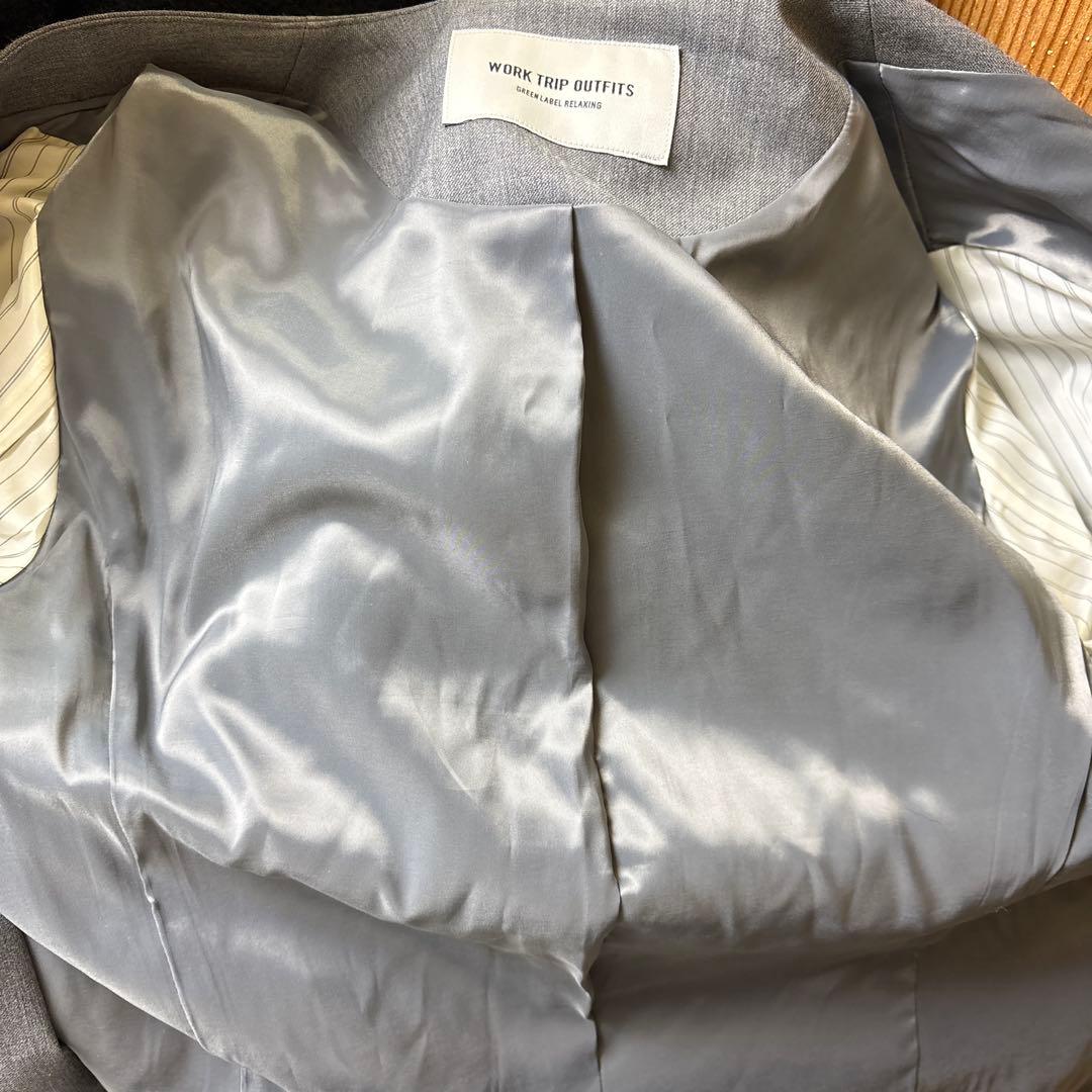 グレー ノーカラー ビジネススーツ 上下セット グリーンレーベル