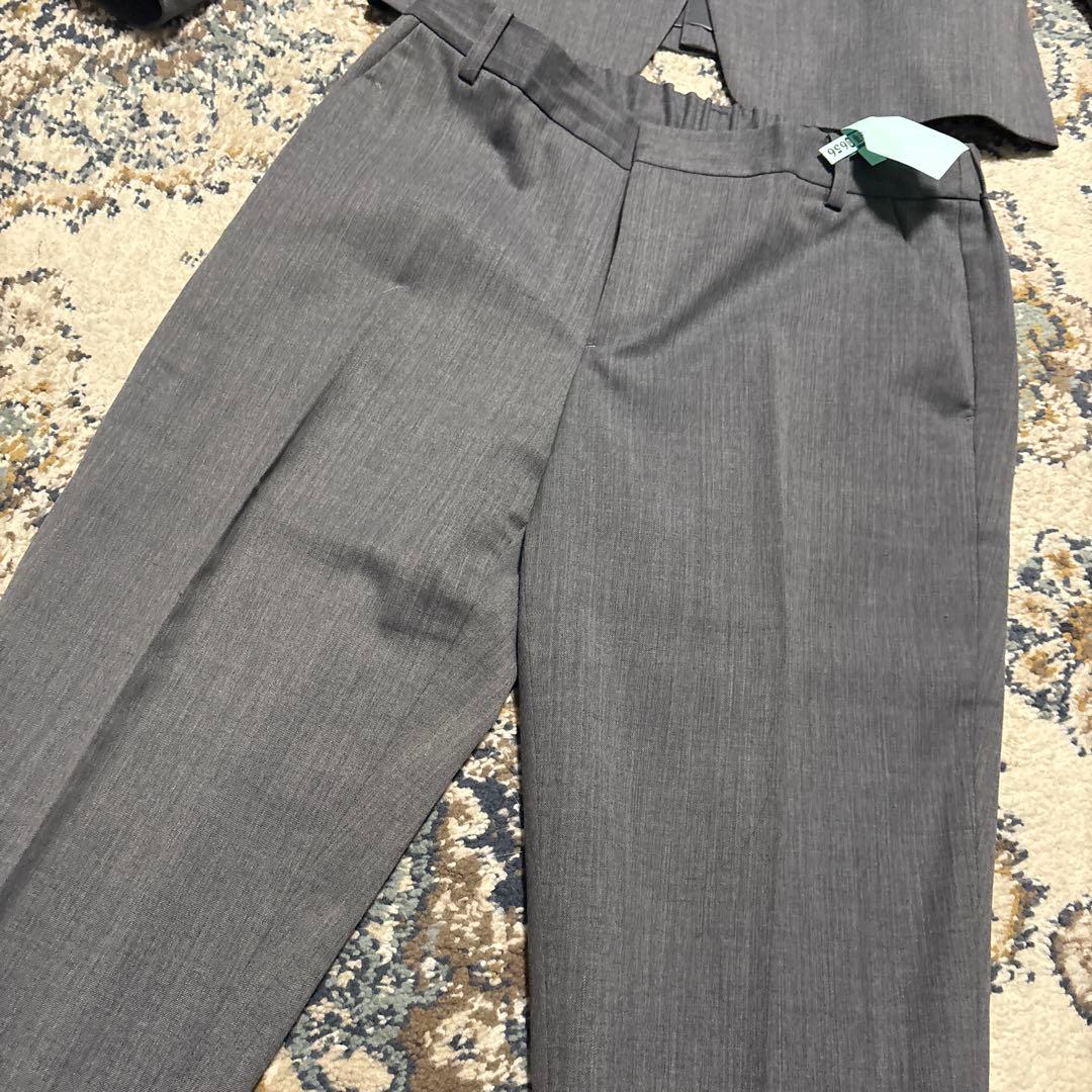 グレー ノーカラー ビジネススーツ 上下セット グリーンレーベル