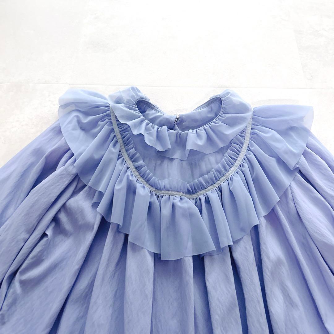 タグ付✨24SS✨現行　フミエタナカ　シアーギャザーシャツ　ブルー　フリル