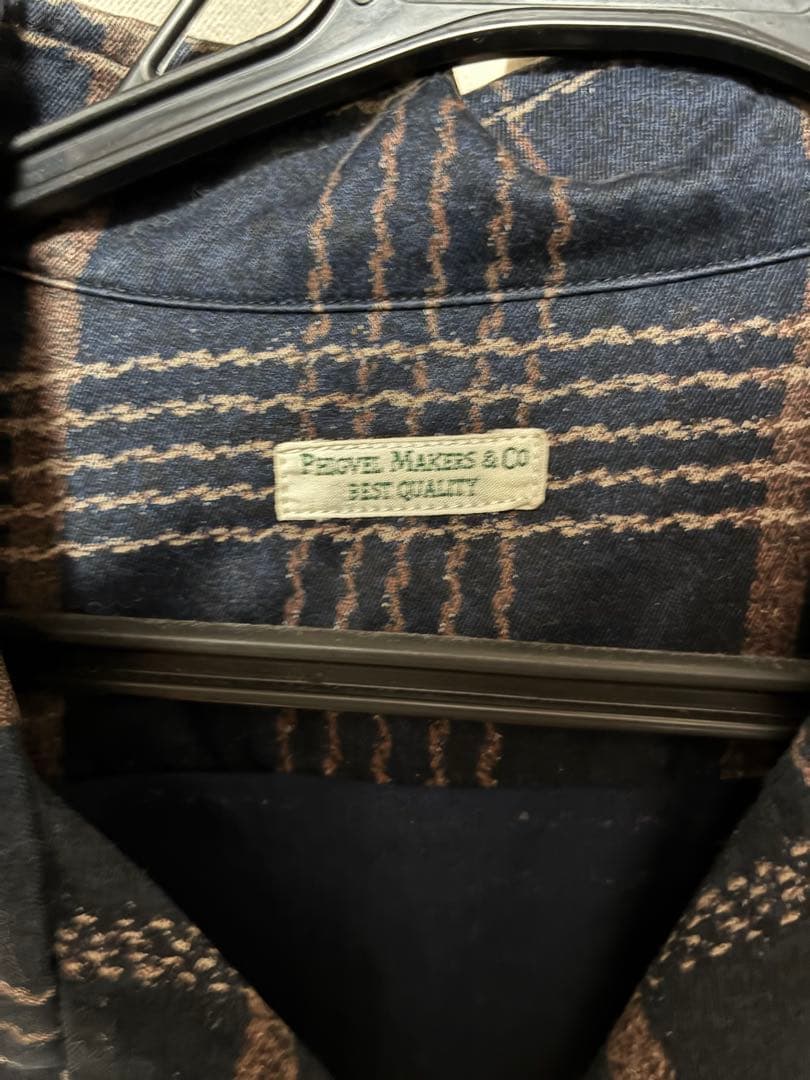 PHIGVEL Makers & Co. 長袖シャツ ネイビー/ブラウンチェック