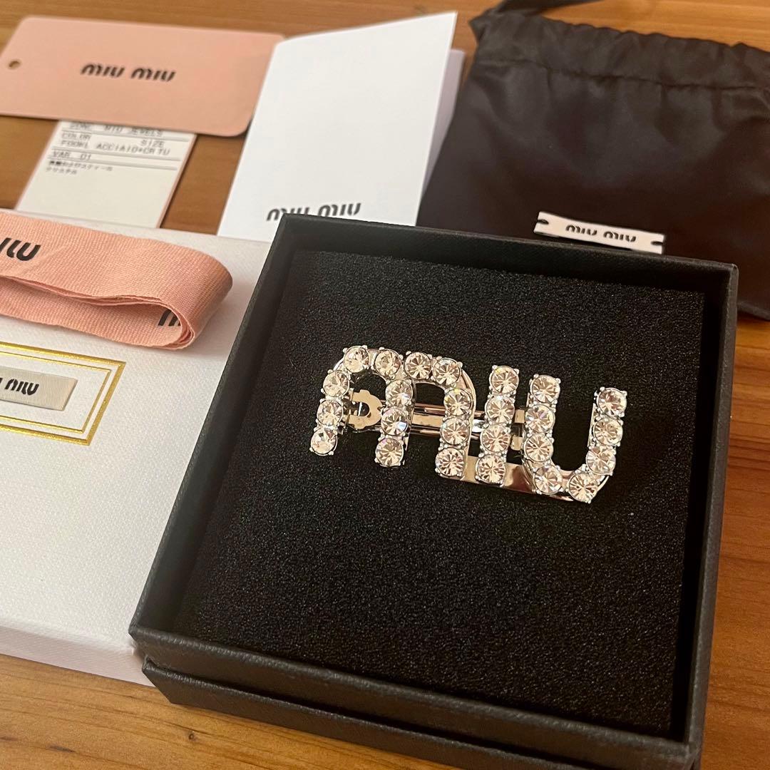 【正規品】MIU MIU クリスタルヘアピン miumiuロゴ