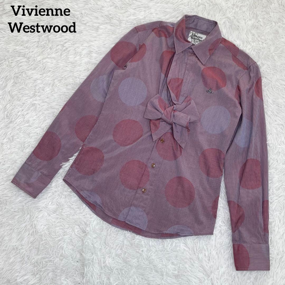 【美品】ヴィヴィアンウエストウッド　変形長袖シャツ・ドット柄・オーブロゴ刺繍・M