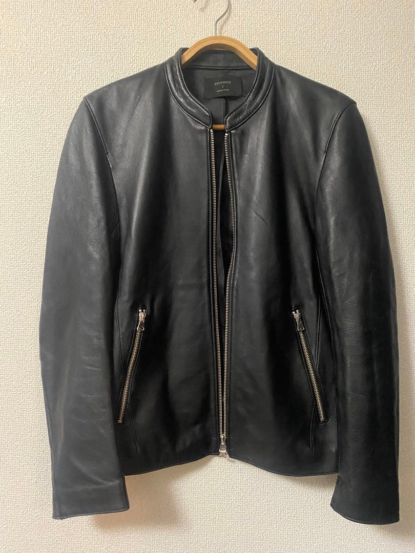【美品】STUDIOUS シングルライダースジャケット ラムレザーブルゾン
