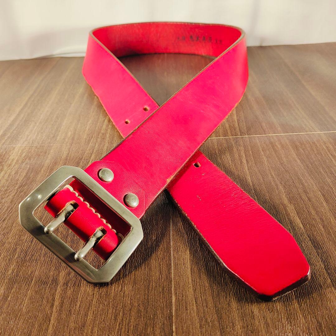 【ヴィンテージ】EVISU　恵比寿屋 高級極厚ドレスベルト 赤艶本革日本製正規品