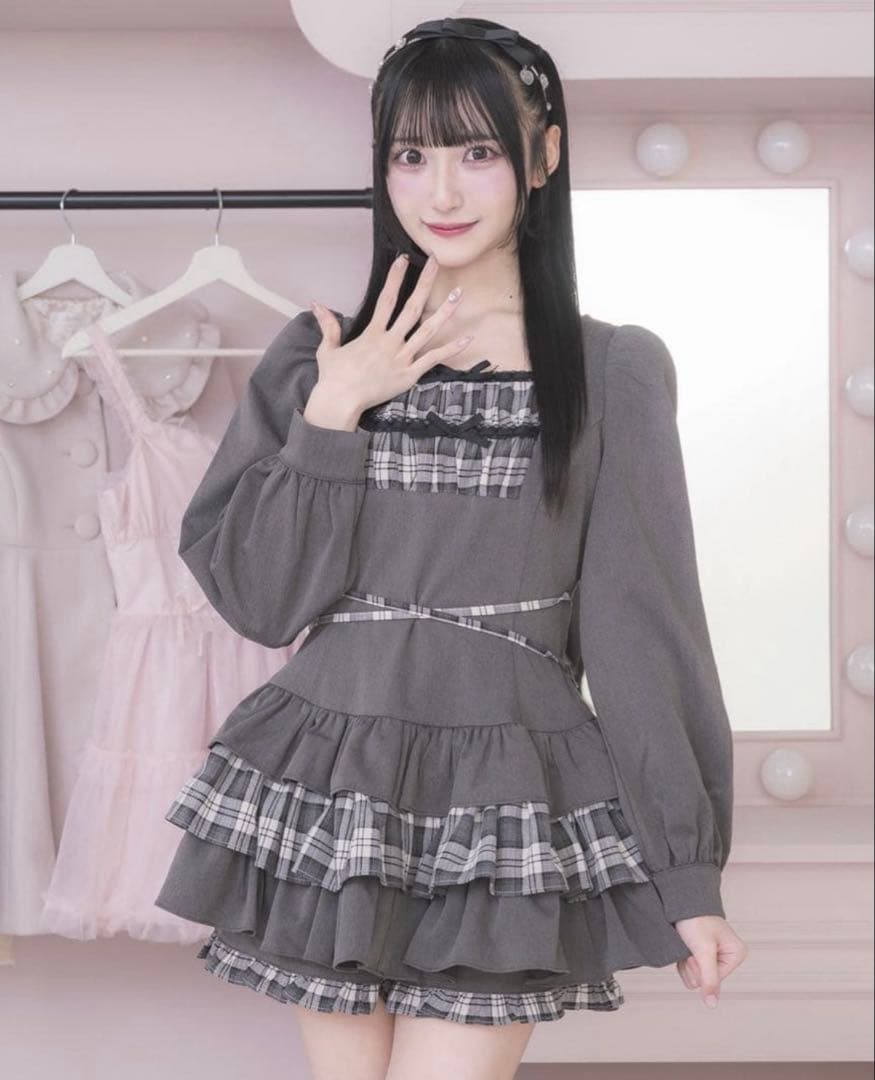 pium ピウム はしごリボンティアードセットアップ チャコール