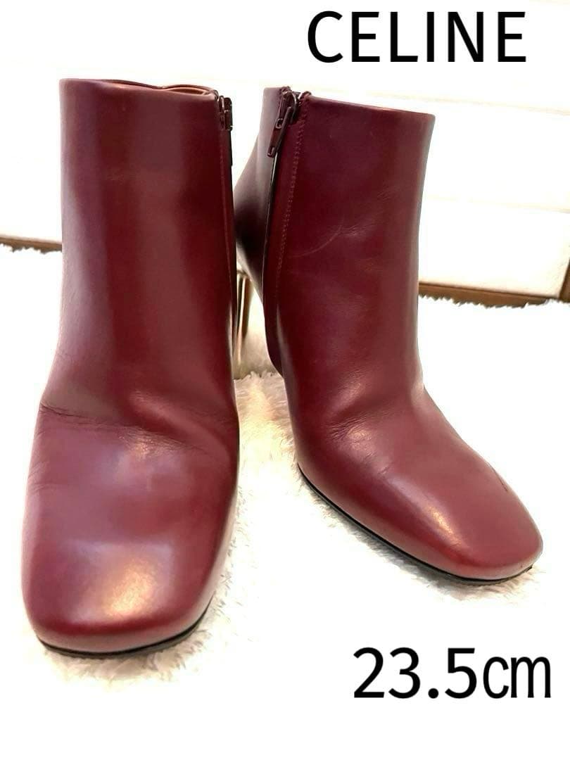 【美品】セリーヌ フィービー期 ボルドー ブーティ 36 1/2メタルヒール