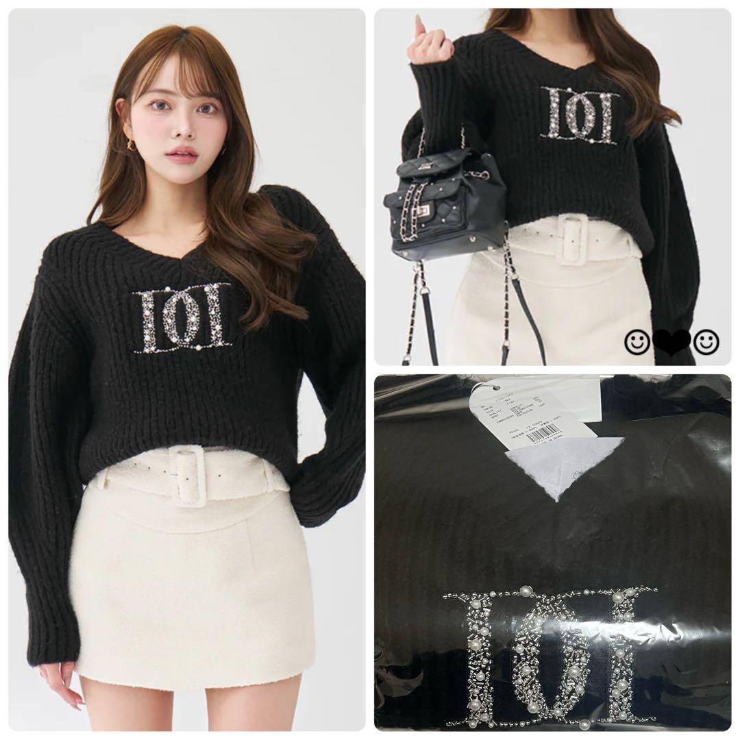 Darich♡ファンシービーズDDロゴボリュームニットトップス♡ブラック