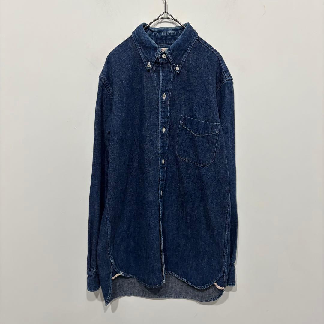 BONCOURA 濃紺 デニム ボタンダウン シャツ 耳 ワーク インディゴ S