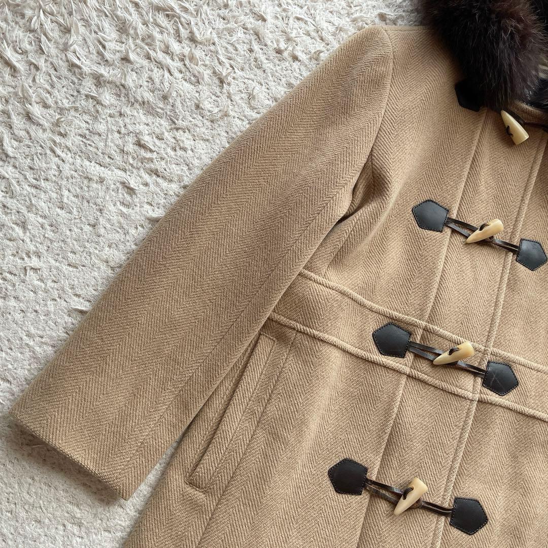 バーバリーロンドン ダッフルコート ノバチェック ファー アンゴラ混 ベージュ