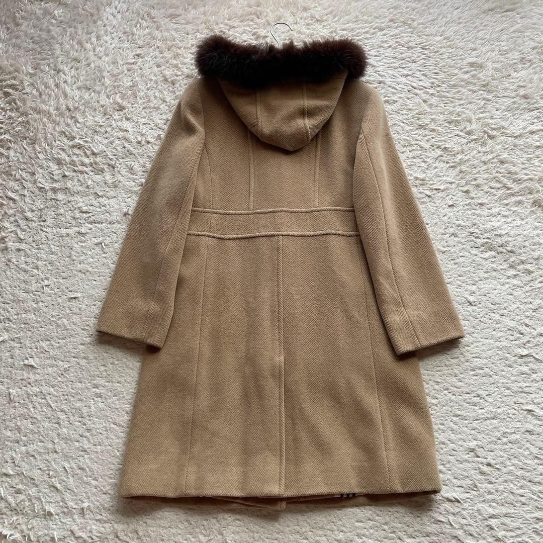バーバリーロンドン ダッフルコート ノバチェック ファー アンゴラ混 ベージュ