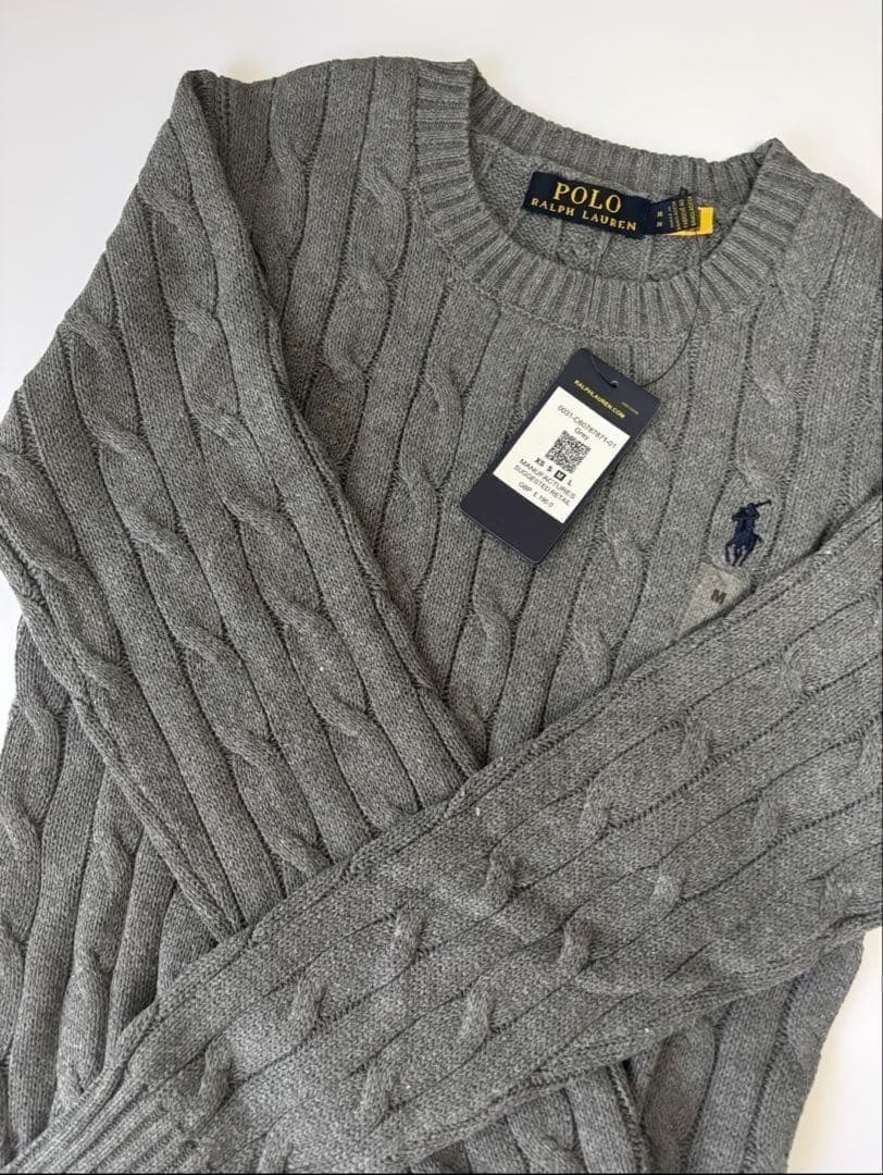 【新品タグ付】POLO ラルフローレン ケーブルニット グレー M 女性向け