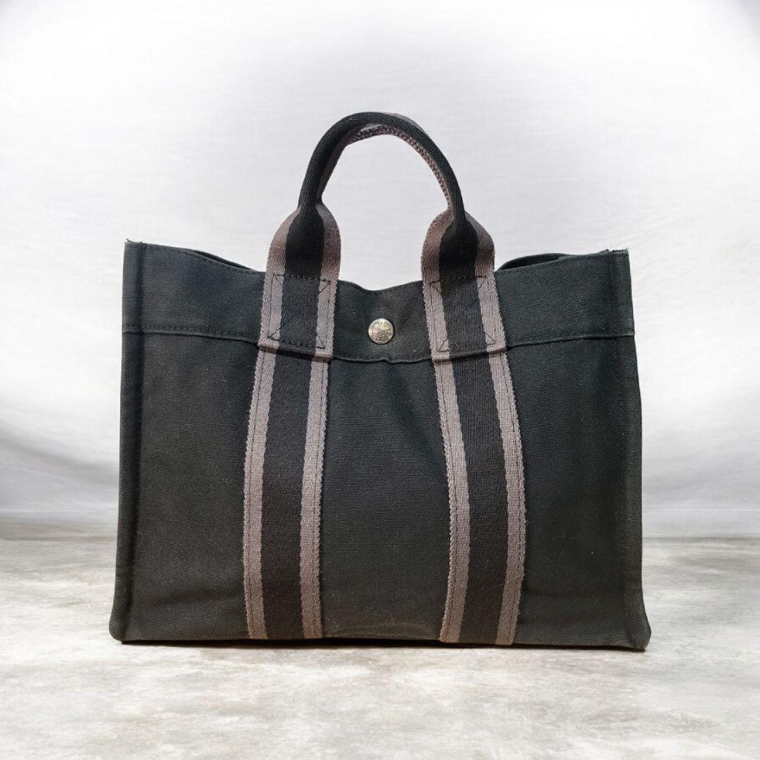 美品 HERMES エルメス フールトゥPM ブラック キャンバストート