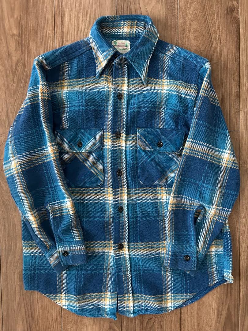 60s’ FIVE BROTHER ネルシャツ 森タグ　好配色 ブルー 美品