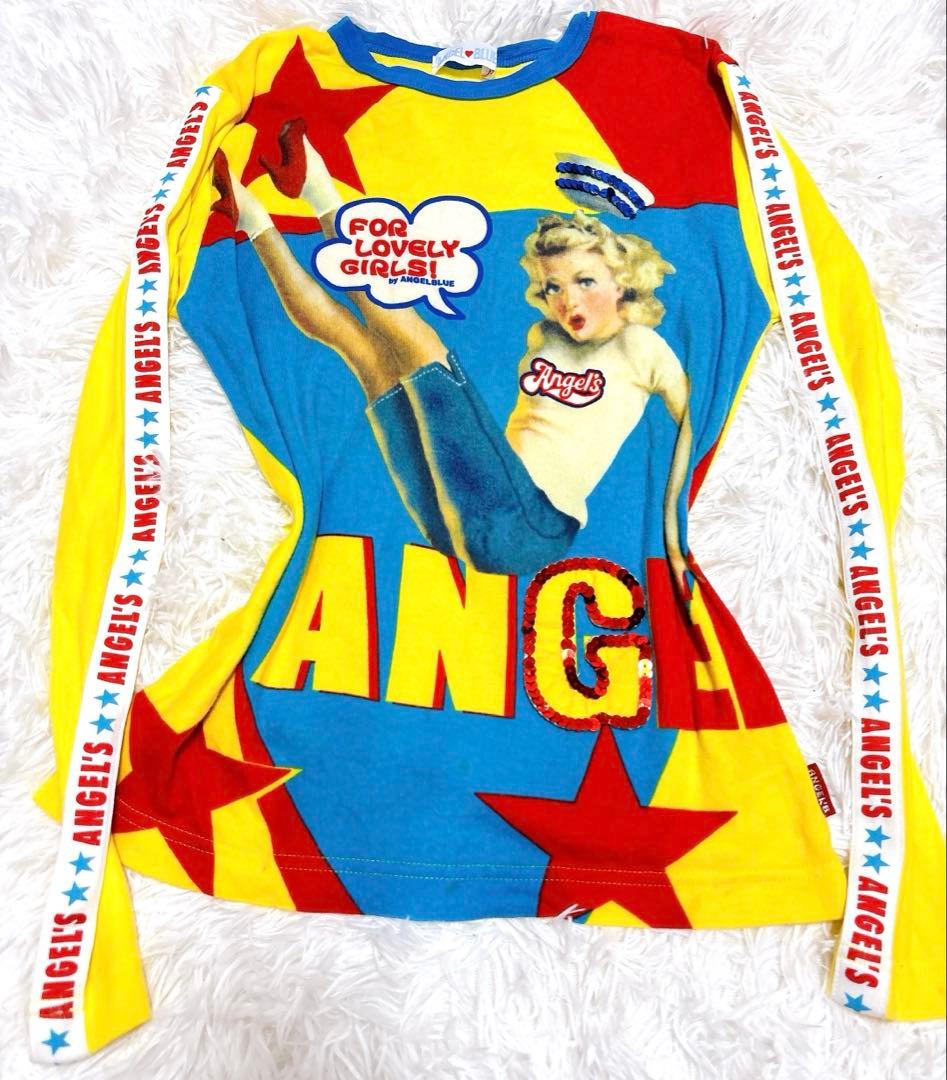 希少 エンジェルブルー平成女児 スパンコール総柄y2k 平成レトロアメカジ00s