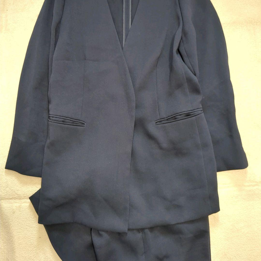 グリーンレーベルリラクシング ノーカラー パンツスーツ セットアップ ネイビー