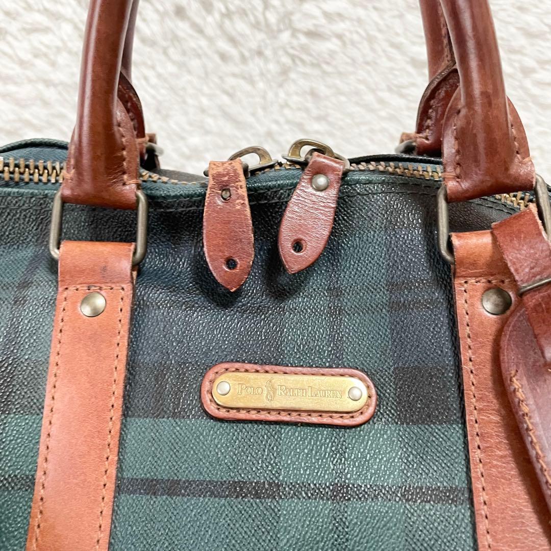 ポロラルフローレン☆2wayボストンバッグ グリーンチェック 大容量 南京錠