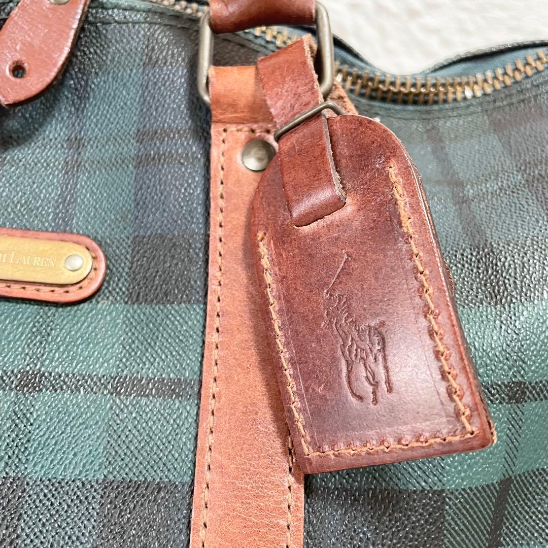 ポロラルフローレン☆2wayボストンバッグ グリーンチェック 大容量 南京錠