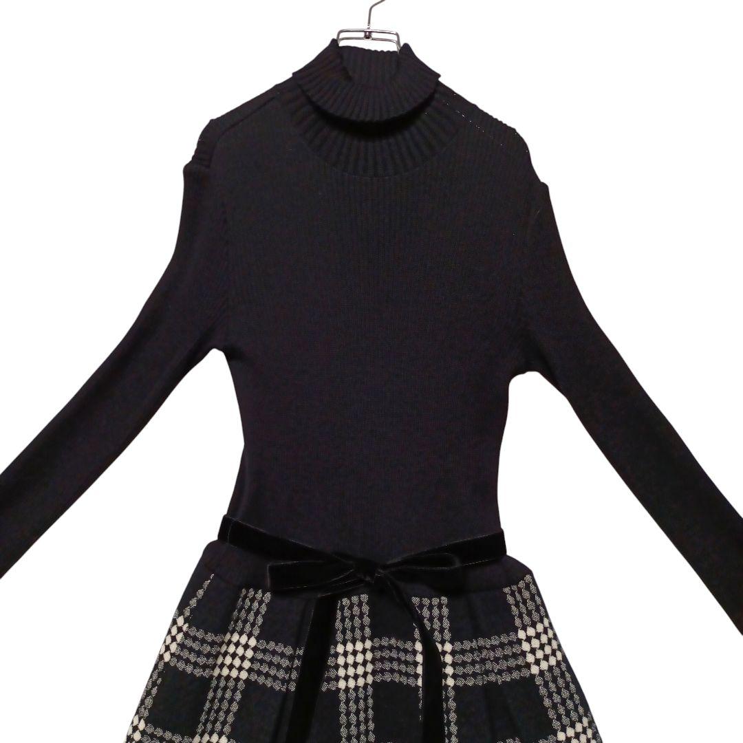 エムズグレイシー ニット切り替え ワンピース ベロアリボン 40