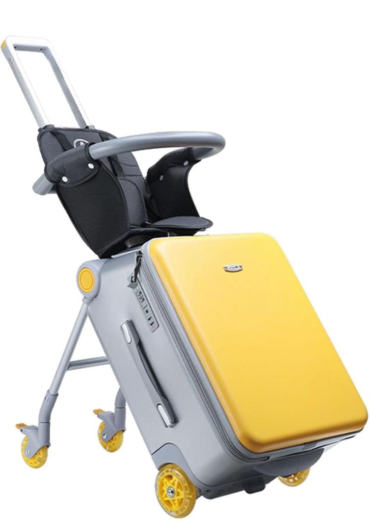 子供が乗れるキャリーケース クッションシート付き乗れるスーツケースイエロー 新品