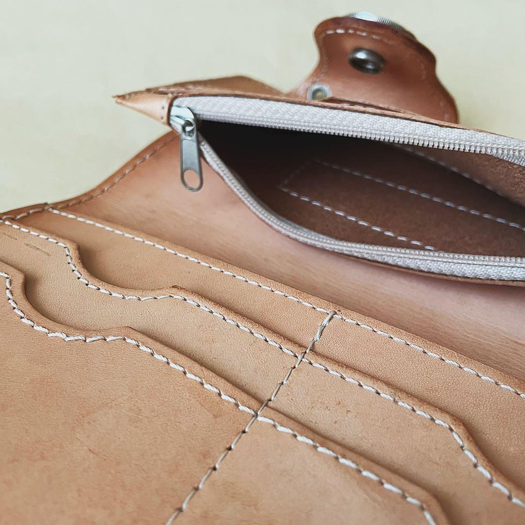 現品限り匿名配送 メンズ レザー 長財布 カービング 牛革 レプリカコンチョ