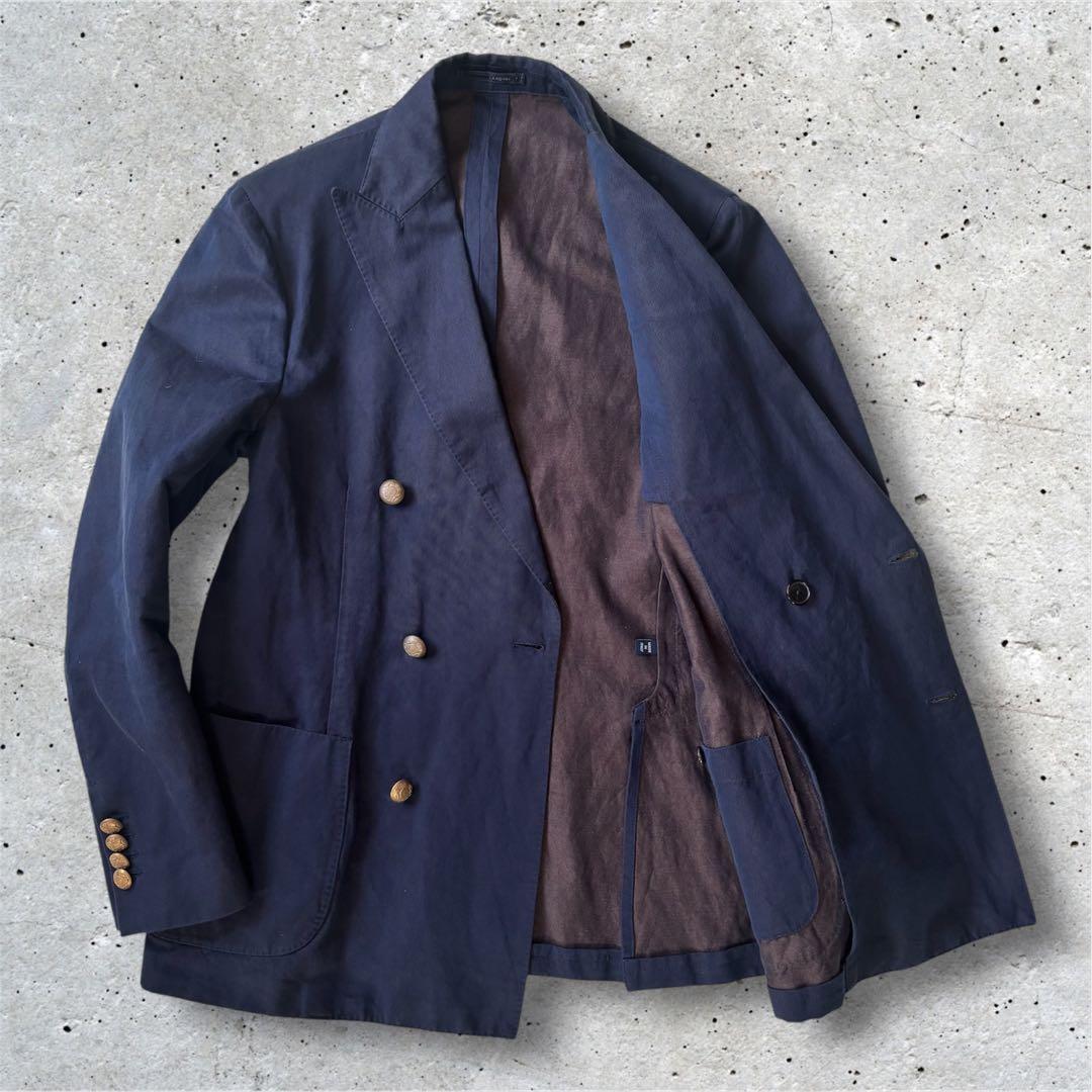 LARDINI ラルディーニ リネンコットン ダブル 紺ブレザー 金ボタン