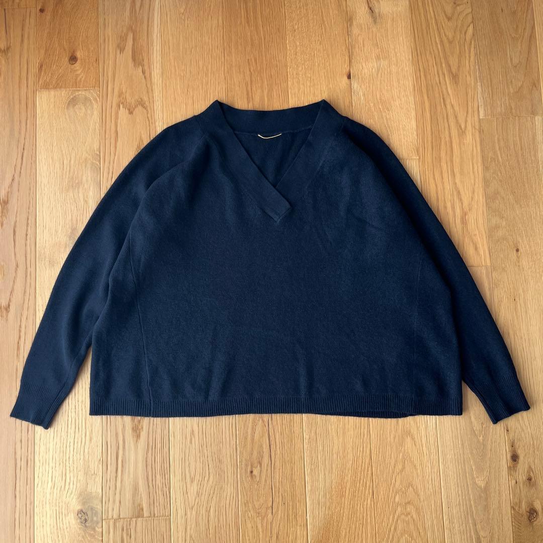 ドゥーズィエムクラス Vネックニット ミドルゲージ カシミヤ ウール ネイビー