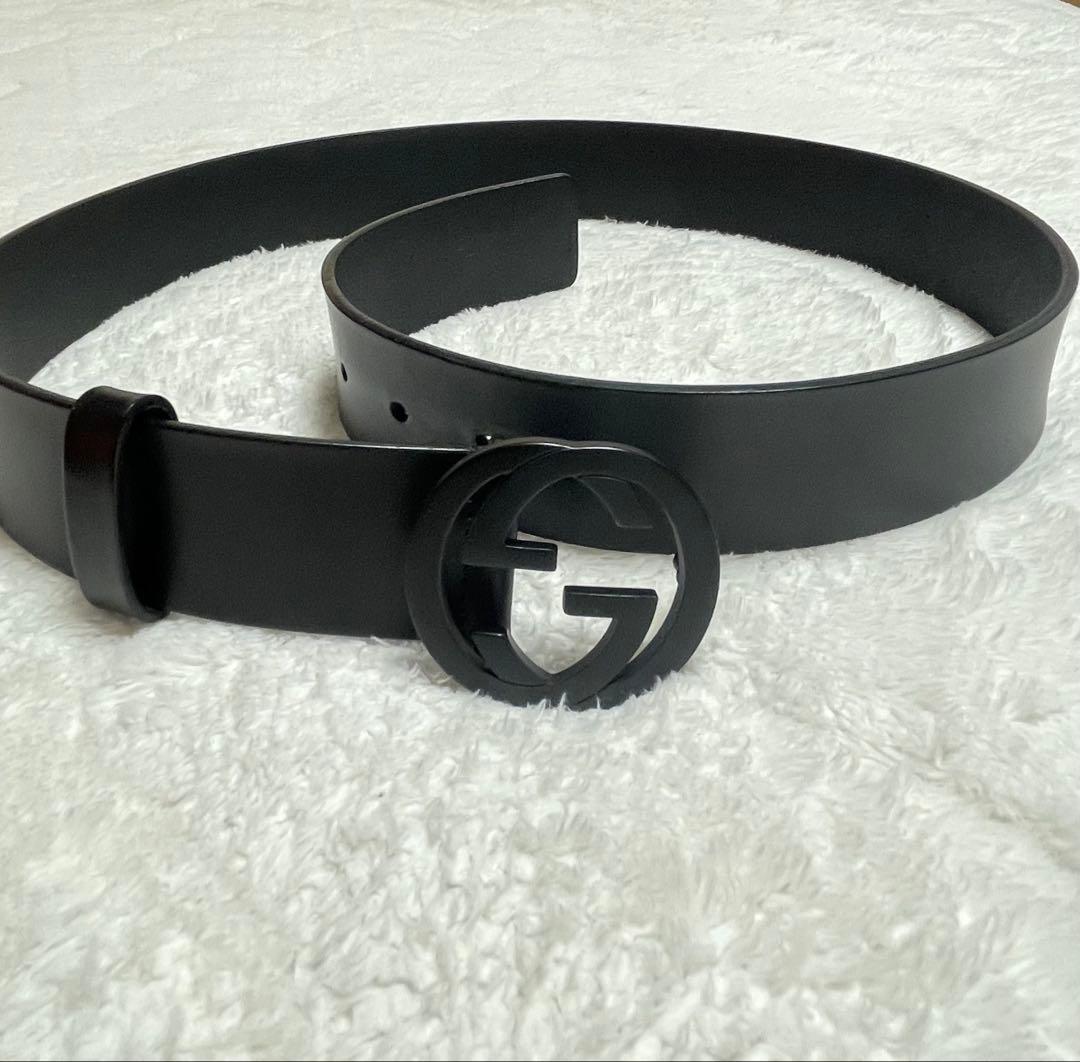 GUCCI グッチ ベルト インターロッキングG ブラックレザーベルト