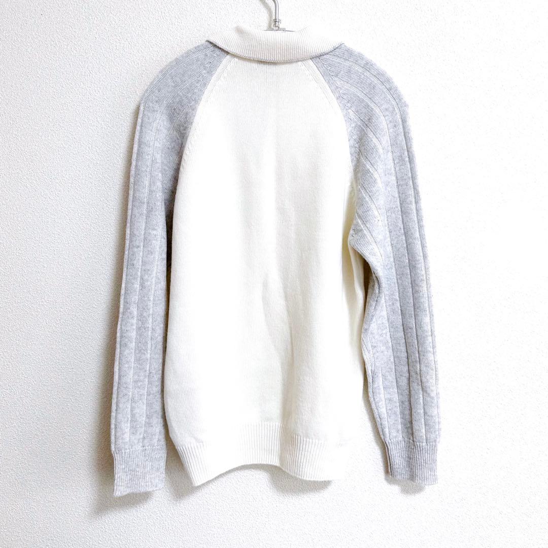【eleventy】　カシミヤ　グレー　白　切り替え　ニット　カーディガン