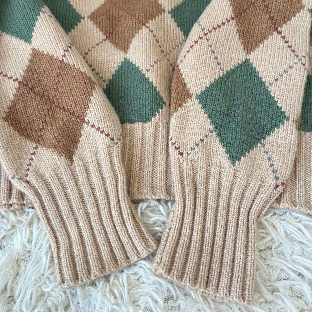 ラルフローレン アーガイル柄ニット セーター L ウール　ベージュ